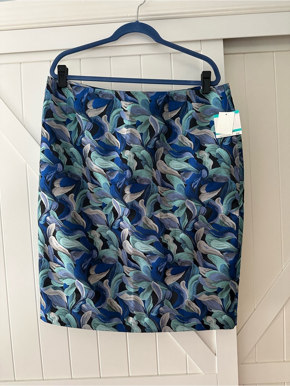 Kasper Size 16 Blue Teal Floral Jacquard Pencil Skirt NWT